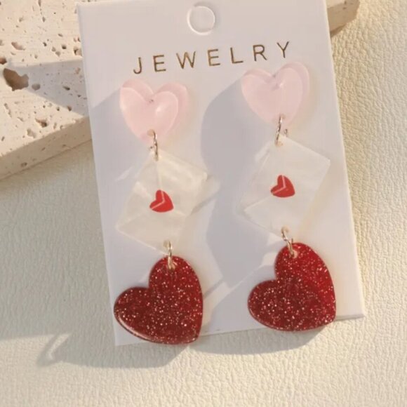 Love Letters - Heart Dangle Earrings - Stud Style earring with drop - NEW - Picture 2 of 2